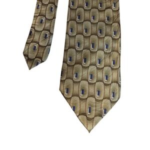 Vintage Marquis Mens Silk Necktie Olive Green Gold Blue Geometric‎ Tie